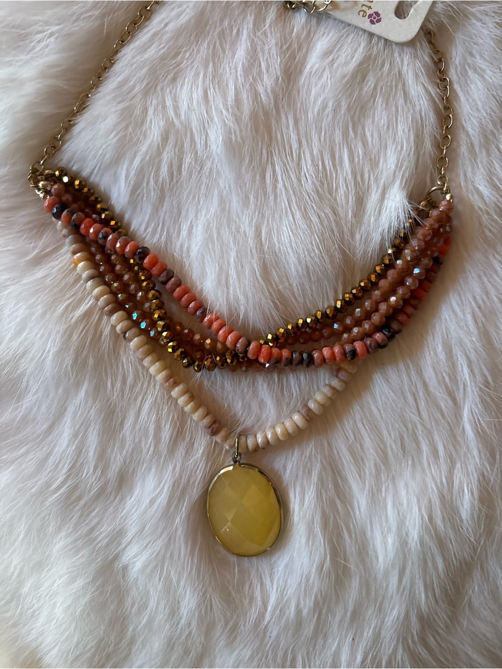 Layered Beaded Pendant Necklace in Yellow and Coral